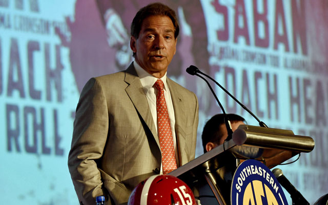 Nick Saban held court at the SEC Media Days in July. (USATSI)